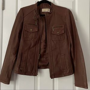 Michael Kors Leather Bomber Jacket